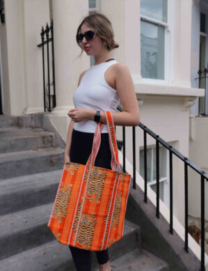 Blue Door - Tote Bag Hand Carry Fashion Bag-Full Handmade – 100% Cotton Outfit Top for outing, outdoor, summer and winter
