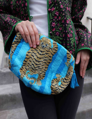 Blue Door - Tiger Tote Bag 3 Pic (S,M,L) Hand Carry Fashion Bag-Full Handmade – 100% Cotton Outfit Top for outing, outdoor, summer and winter
