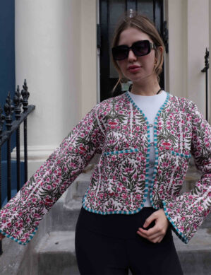 Blue Door Fav-New Pink Green Mix-Full Handmade – 100% Cotton Outfit Jacket for outing, outdoor, summer and winter