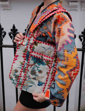 The Blue Door -Creamy Nature Fashion Bag-Full Handmade – 100% Cotton Outfit Design for outing, outdoor, summer and winter All Seasons