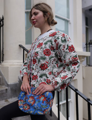 The Blue Door -Red Flower Handmade – 100% Cotton Outfit Jacket for outing, outdoor, Summer and Winter Perfect for Outings & All Seasons