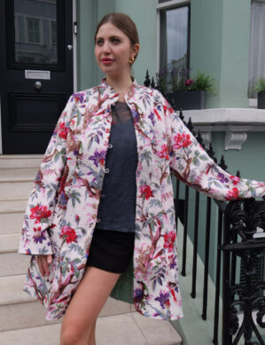 The Blue Door - White Pink Flower Handmade – 100% Cotton Outfit Jacket for outing, outdoor, Summer and Winter Perfect for Outings & All Seasons
