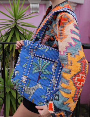 The Blue Door -Light Blue Fashion Bag-Full Handmade – 100% Cotton Outfit Design for outing, outdoor, summer and winter All Seasons