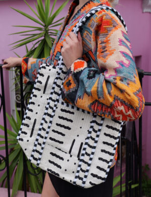 The Blue Door -Creamy Fashion Bag-Full Handmade – 100% Cotton Outfit Design for outing, outdoor, summer and winter All Seasons