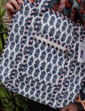 The Blue Door -Navy Mix Fashion Bag-Full Handmade – 100% Cotton Outfit Design for outing, outdoor, summer and winter All Seasons