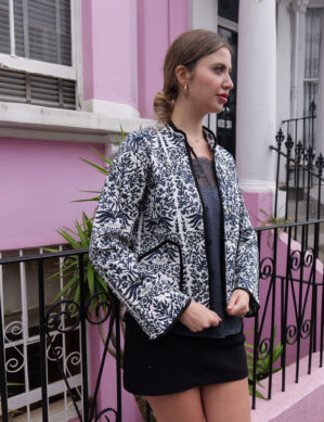 The Blue Door - Navy Mix Flower Color Handmade – 100% Cotton Jacket for outing, outdoor, Summer and Winter Perfect for Outings & All Seasons
