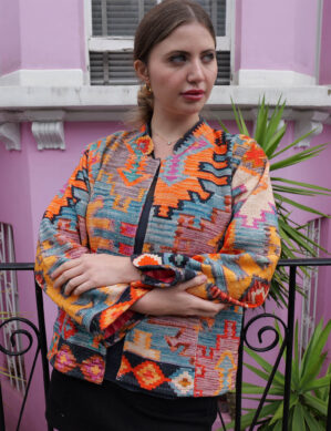 The Blue Door - Orange Mix Flower Color Handmade – 100% Cotton Jacket for outing, outdoor, Summer and Winter Perfect for Outings & All Seasons