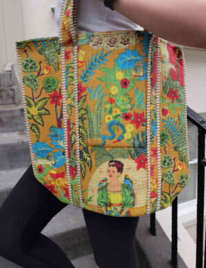 The Blue Door - Green Mix Mode Tote Fashion Bag-Full Handmade – 100% Cotton Outfit Design for outing, outdoor, summer and winter All Seasons