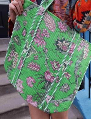 The Blue Door - Green Mix Mode Tote Fashion Bag-Full Handmade – 100% Cotton Outfit Design for outing, outdoor, summer and winter All Seasons