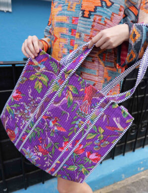 The Blue Door -Purple Tote Fashion Bag-Full Handmade – 100% Cotton Outfit Design for outing, outdoor, summer and winter All Seasons