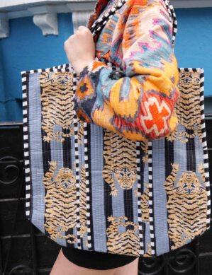 The Blue Door -Tiger Tote Fashion Bag-Full Handmade – 100% Cotton Outfit Design for outing, outdoor, summer and winter All Seasons