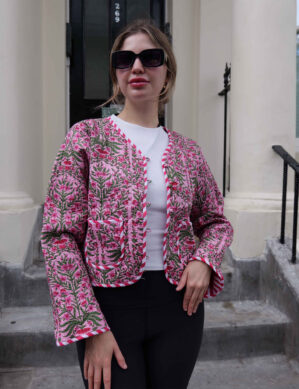 The Blue Door -Pink Flower Full Handmade – 100% Cotton Outfit Jacket for outing, outdoor, Summer and Winter Perfect for Outings & All Seasons