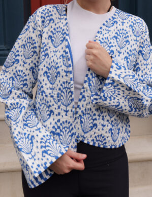The Blue Door -Blue White Mix Full Handmade – 100% Cotton Outfit Jacket for outing, outdoor, Summer and Winter Perfect for Outings & All Seasons