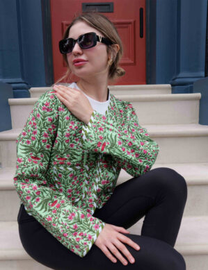 The Blue Door -Green Olives Mix Full Handmade – 100% Cotton Outfit Jacket for outing, outdoor, Summer and Winter Perfect for Outings & All Seasons